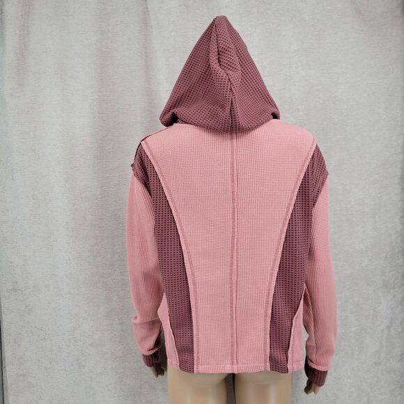 POL Pink and Mauve Waffle Knit Full Zip Hooded Jacket Sweatshirt Women's Small - Picture 6 of 12